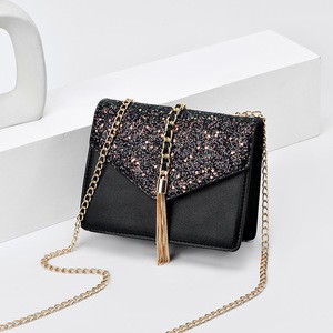 Wholesale pu Leather glitter clutch bag Fashion trends  ladies Tassel bags women handbags
