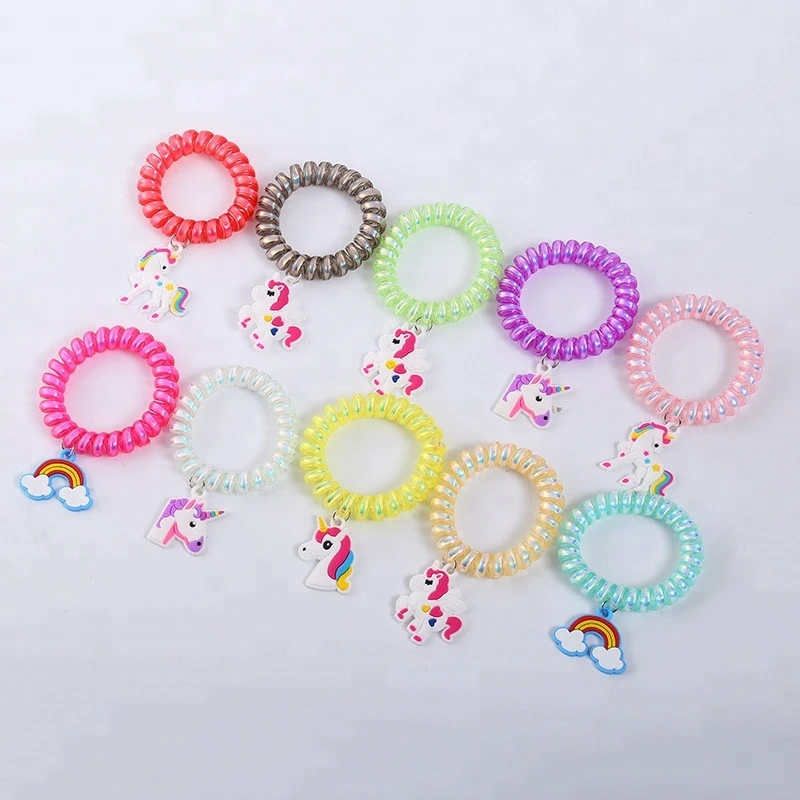 Wholesale Telephone Cord Elastic Ponytail Holders Spring Hair PVC Accessories Unicorn Shaped Hair Ring For Girl