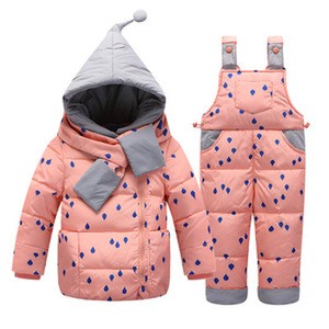 Winter Baby clothes set fleece lined with jacket and bib overall Girls Snow Wear Baby Coat