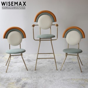 WISEMAX FURNITURE Stylish High Back Colorful Fabric and Metal Rainbow Bar Stool Chair Counter Sillas for Comedor Cadeiras