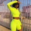 Women Custom Sexy Gym 2 Piece Outfit Active Wear Sets Iridescent Clothing Neon Yoga Crop Tops Fitness Shorts 2 Pieces Sets