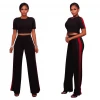 Women summer hot new arrival  2 pieces set loose slim casual patchwork contrast stripe wide leg trousers high street wear