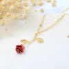 Womens Lovers Valentine Day Jewelry Gift Long Chain Enamel Red Rose Flower Pendant Charm Pendant Necklace