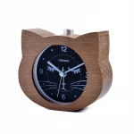 Wood Alarm Clocks Modern Cat Snooze Sweep Movement  Wooden Desktop Table Clock With Light Saat Despertador