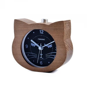 Wood Alarm Clocks Modern Cat Snooze Sweep Movement  Wooden Desktop Table Clock With Light Saat Despertador