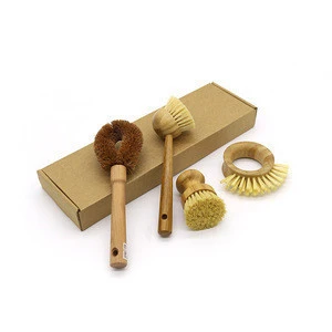 wooden bamboo coconut fibre sisal bristles bottle bowl vegetable kitchen potato pan pot dish brush cleaning brush set
