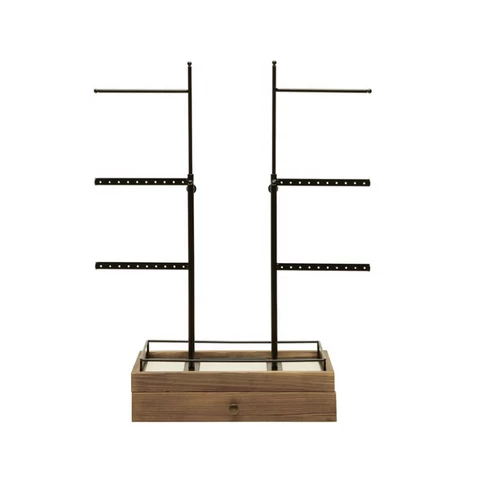 Wooden crafts Adjustable Height Jewelry Tree Stand Wood Jewelries Organizer with Pine Wood Drawer