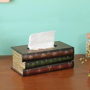 Wooden crafts vintage painted book-shaped tissue box