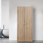 ZJH Bedroom Furniture Double 2 Door Wooden Wardrobe Cabinet Cloth Closet Storage Wardrobe