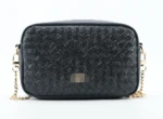 sleek black quilted camera bag