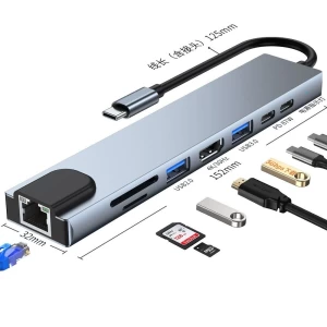 USB C Hub 8 In 1 Type C 3.1 To 4K HDMI Adapter with RJ45 SD/TF Card Reader PD Fast Charge for MacBook Notebook Laptop