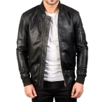 Bombia Men Black Leather Biker Jacket