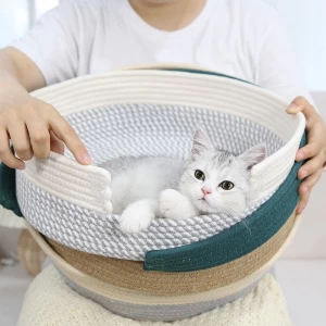 Cotton Rope Cat Bed for Indoor Cats, Round Donut-Shape Scratch Pad Bed