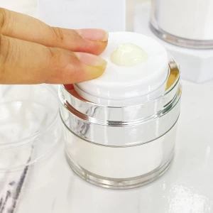 Easy To Use Round Refillable Cosmetic Lotion Vacuum Bottle Empty Double Wall Acrylic 50ml Airless Pump Luxury Cream Jar