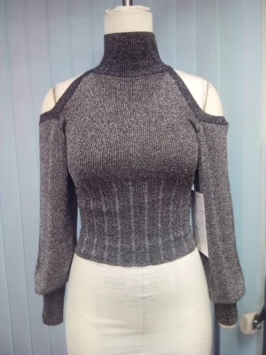 SEXY SWEATER FOR WOMEN WITH PUFF SLEEVE AND OPEN SIDE SHOULDER