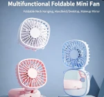 New cross-border foldable neck fan, portable USB rechargeable mini fan with desktop stand and makeup mirror, also usabl