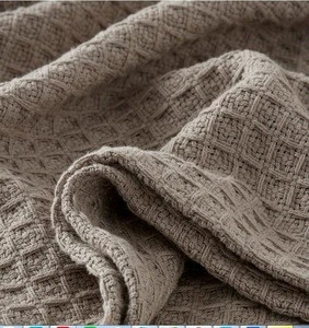 100% Organic Cotton Waffle Throw Blankets Solid Color Plain Dyed Decorative Knitted Blanket