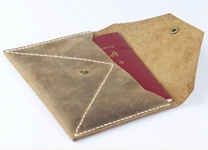 100% Pure handmade Genuine leather passport bag crazy horse cow leather men&#39;s passport case vintage men card holder