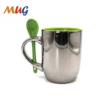 15oz Silver Electroplating Ceramic Coffee Mug with Spoon