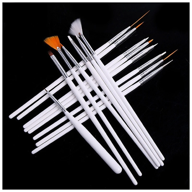 15pcs Wooden Nail Brush + 5pcs Point Drill Pen +32pcs Color Line Nail Sets