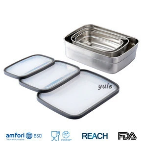 2019 hot selling 3pcs Metal Food Storage Lunch Containers  leak proof with PP lid