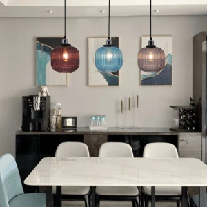 2020 New home decorative single head blue glass simple pendant light in polished chrome
