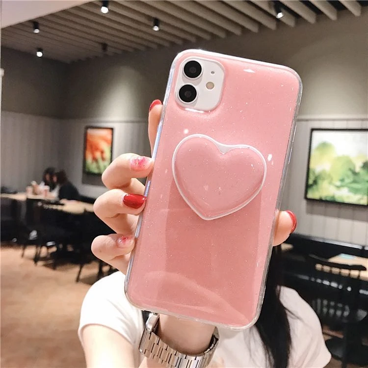 2020 Woman glitter Mobile Cover Sparkle Bling Glitter Cell Phone Case for iPhone 12 pro with heart  holder