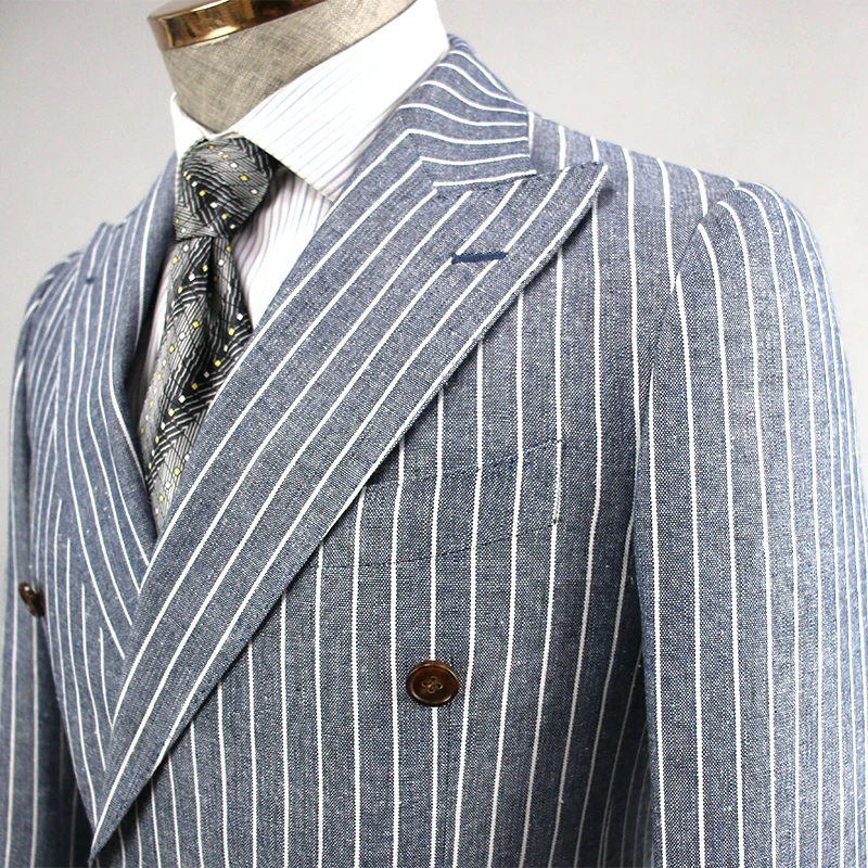2021 new Spring style Customizable fabric Blue stripes suit men double breasted suits