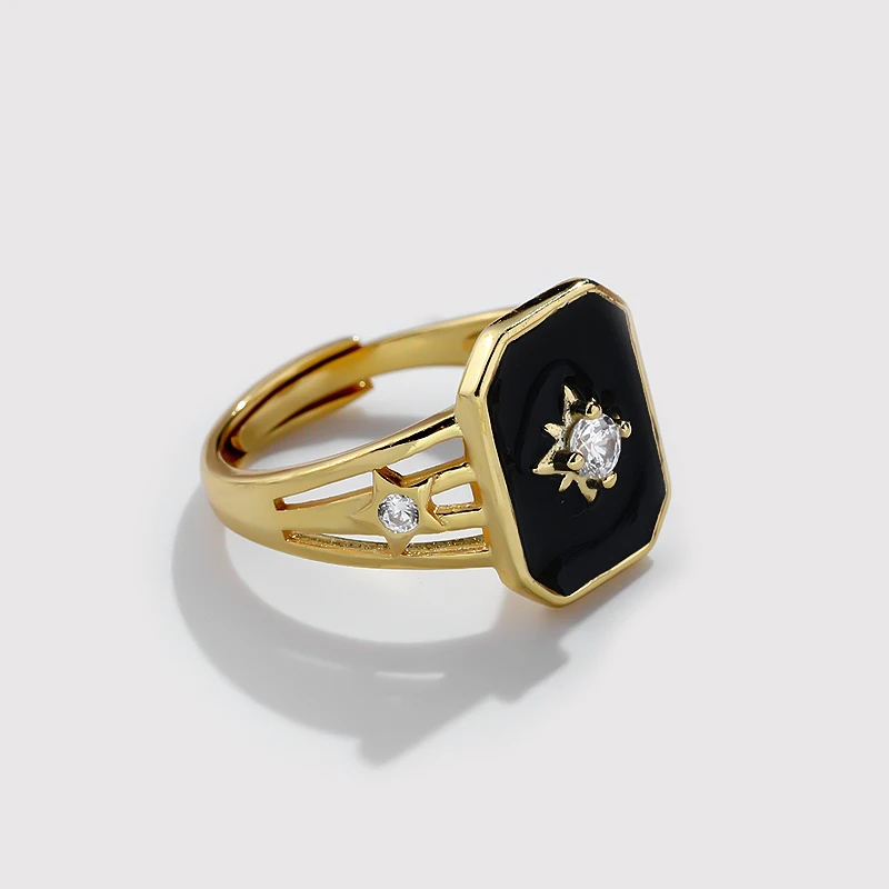2021 Trend Jewelry Women 925 Silver Gold Plated Zircon Starburst Signet Rings 18K