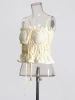 2024 new ladies fresh sweet wind slimming solid color evening vest pleated draw rope design sense of short halter top
