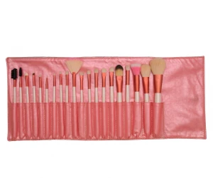 20PCS Professional Makeup Brush Set Nylon Hair Pink Wooden Handle Pink Pouch