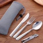 4-In-1 Portable Camping Utensil Set Stainless Steel flatware set, Outdoor Travel Dinner Set