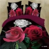 4Pcs Comforters Sets 3D Red Rose Print Floral Sheet Duvet Cover Sets