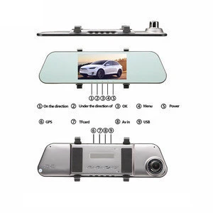 5" Fhd 1080p Front Rear Dual Lens Manual Firmware Rearview Mirror Car Camera Recorder Video GPS Black Box