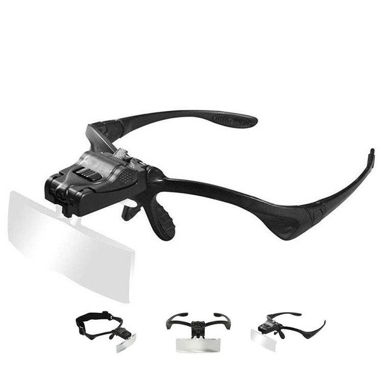 5Lens Glass Magnifying Visor Magnifier Glasses With 2 LED Professional Jeweler&#x27;s Loupe Light Bracket and Headband are Interchang