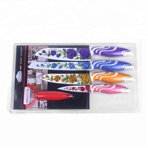 5pcs gorgeous patterns non-stick coating stainless steel kitchen knife sets