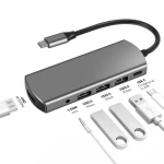 6 in 1 multi function USB HUB TYPE C to 3 port USB3.0 Gen 1 + PD3.0 60W +Audio + HD 4k UHD 3840*2160