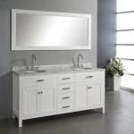 60 Inches Oak Wood Floor Standing Transitional Bathroom Vanity Cabinet with Double Sinks