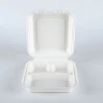8 * 8 "3-Compartmetnt  take out lunch box disposable bagasse environmentally friendly lunch box 100% degradable tableware