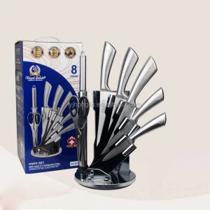 8 pieces full stainless steel hollow kitchen knife set with acrylic stand