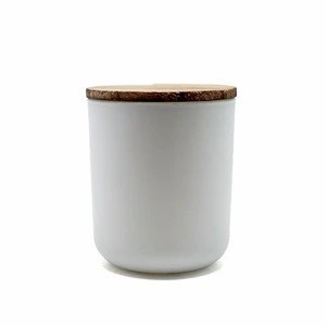 8oz 12oz 16oz hot sale matte white glass candle jarwith wood lid cheap candle holder with low moq