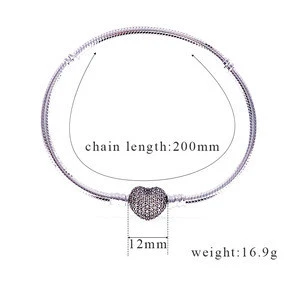 925 Sterling Silver Bangle Charms Jewelry Pave Heart Bracelet, Clear CZ Wholesale Silver Jewelry