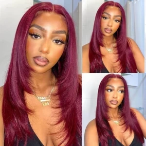 99J Burgundy Red Color Customized Texture Long 40-50 Inches Brazilian Cuticle Aligned Hair Lace Front Wigs