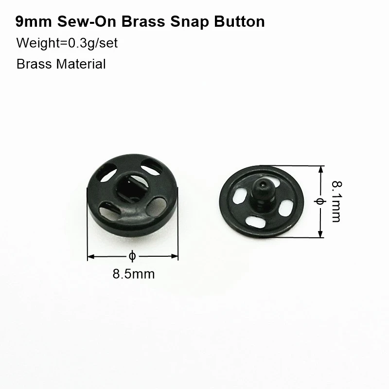 9mm Sew on brass snap button, two parts snap button, press stud button