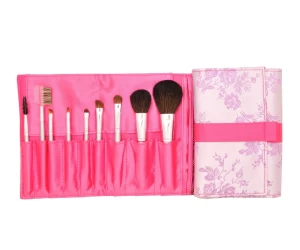 9PCS Travel Brush Set with Natural Hair in Chinese Style Fabric Bag