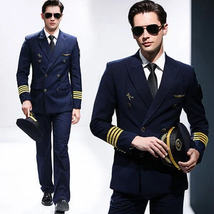 Airline Flight Attendant Blue Black Color Men&#39;s Captain Pilot Suit Uniform