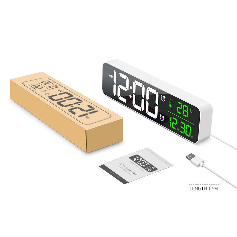 Amazon hot sale decoration gift modern desk table Led digital snooze alarm mirror clocks for home office