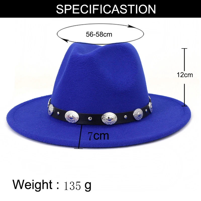 Amazon Hot Sale Metal Belt Retro Top Hat Unisex Panama Jazz Hat Fedora Hats