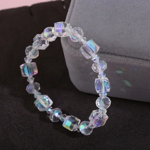Amazon Rhinestone Adjustable Crystal Glass Beaded Bracelets Luxury Glass Square Crystal Bangle Jewelry