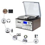 Antique wooden retro vinyl player 3 speed  turntable record player with stereo speakers